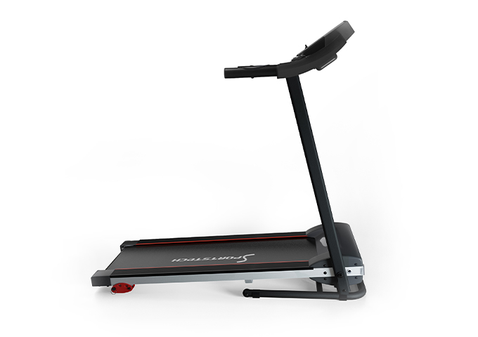 Schwarzes Laufband F10 Sportstech Seitenansicht schwarzes Laufband F10 Sportstech