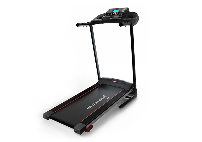 Schwarzes Laufband F10 Sportstech Rückansicht schwarzes Laufband F10 Sportstech