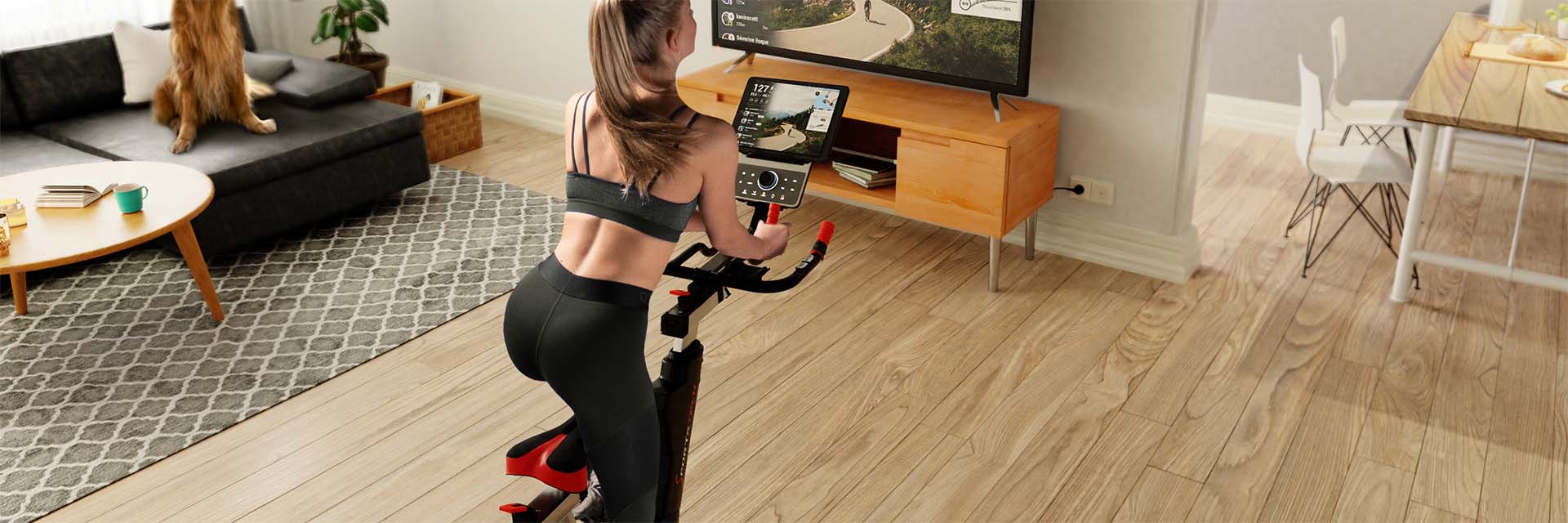 Konsole Schwarzes Laufband F10 Sportstech Konsole des schwarzes Laufbands F10 mit Pulssensor Griffen, Getränkehalter, Display und verschiedenen Knöpfen